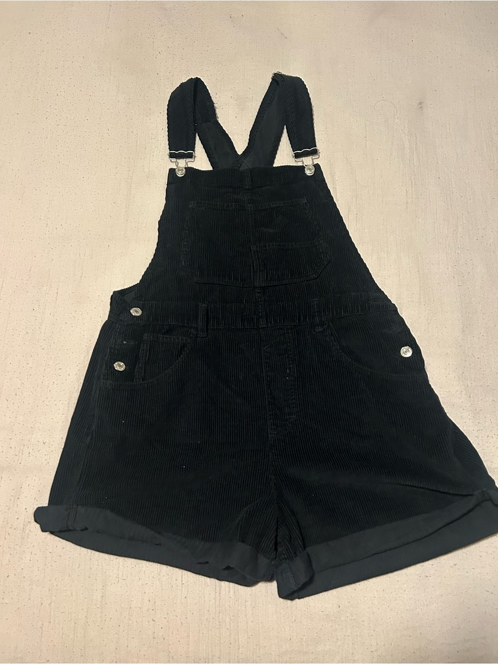 We The Free Black Corduroy Short Overalls with Rolled Hem